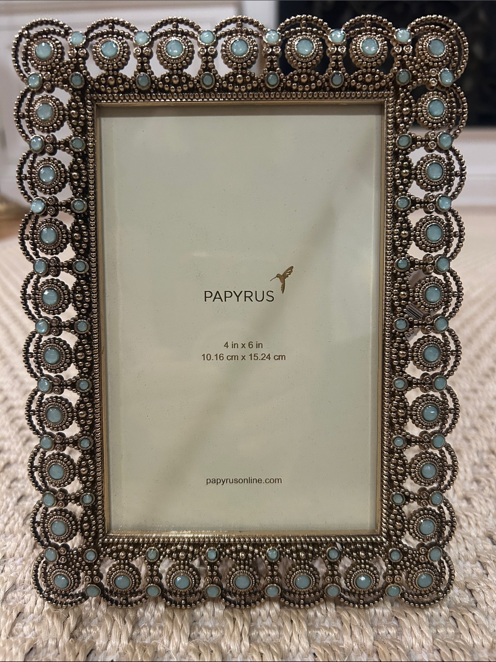 Papyrus Beaded Ornate Frame with Pale Blue Accents 4”x6”